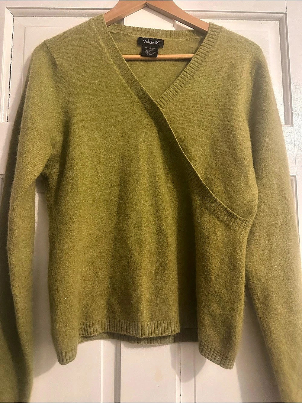 VTG Y2K Willi Smith Cashmere Blend Faux Wrap V-Neck Sweater Australia Green L
